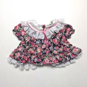 Vintage Allison Ann Dress Baby Girls Size 0-3m Pink Floral Frilly